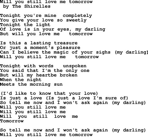 Bruce Springsteen Song Will You Still Love Me Tomorrow Lyrics