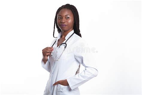 Serious Female American African Doctor Nurse Woman Wearing Medical