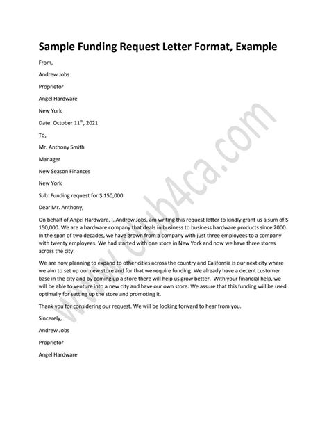 Sample Funding Request Letter Format Funding Letter Example By Ca Club