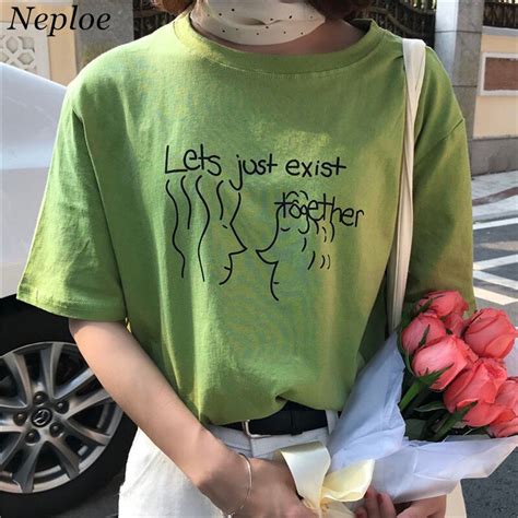 Neploe 2019 New Arrivals Print Letters Women Tops Summer Short Sleeve O Neck Female T Shirts