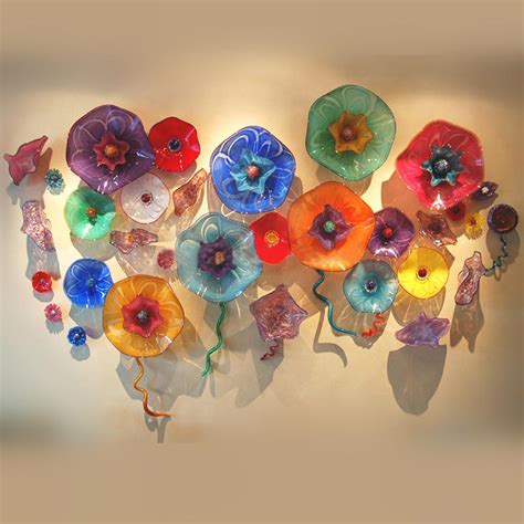 2020 Hand Blown Glass Wall Art Plates Customized Colored Murano Glass Flower Wall Art For Dining