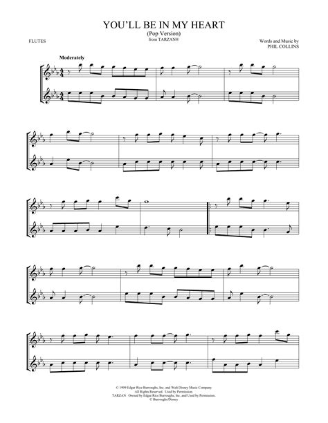 Youll Be In My Heart Pop Version Flute Duet Print Sheet Music