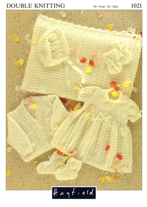 Cute Baby Layette Knitting Pattern Girl Dress Cardigan Bootees Mitts