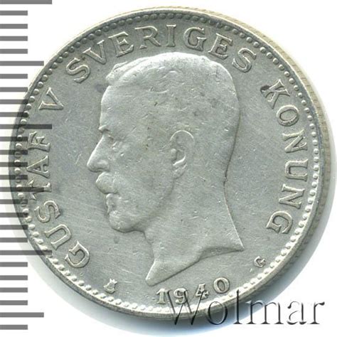 Цена монеты 1 крона krona 1940 года Швеция стоимость по аукционам с описанием и фото