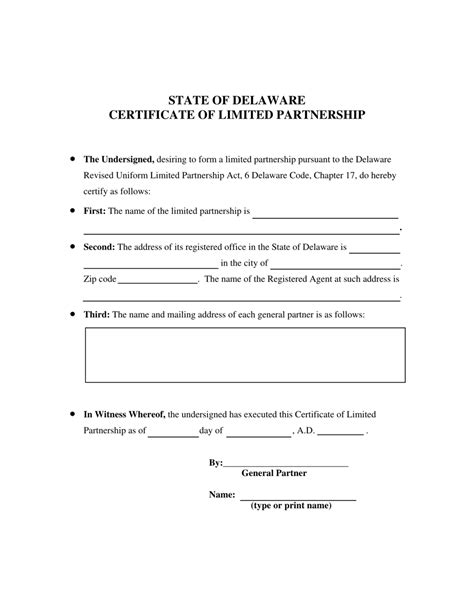 Delaware Certificate Of Limited Partnership Download Fillable Pdf