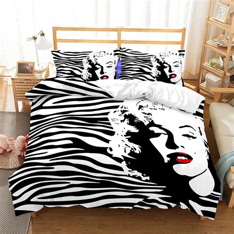 Marilyn Monroe Bedding Sets Black White King Size Duvet Cover With Pillowcases Soft Bedroom