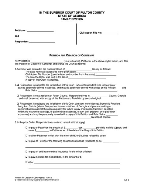 2012 Form Ga Petition For Citation Of Contempt Fill Online Printable