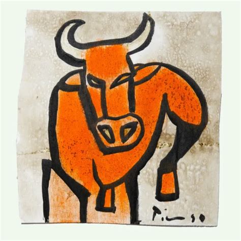 Pablo Picasso Ink Drawing Bull Hand Signed Cubist Surrealist Expressionist Art Picclick