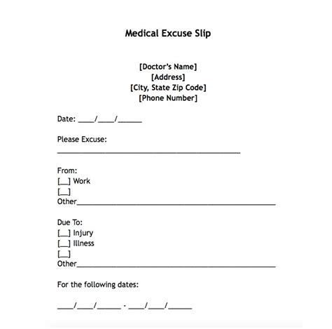 Excuse Free Printable Doctors Note For Work Printable Templates