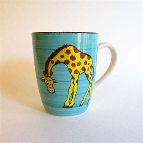 Whimsical Giraffe Cup Hand Painted So Cute Cupped Hands Unique