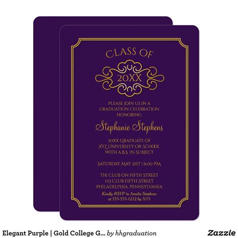 elegant purple gold college graduation party invitation graduation party