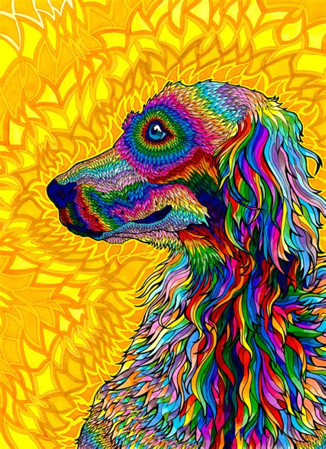 Wizardelic Print Psychedelic Spiritual Golden Doodle Dog Trippy