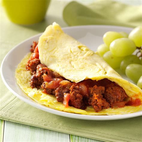 Check out our easy spiced omelette recipe with fiery ginger and punchy chilli, served with a crisp tomato and cucumber salad. Chorizo Salsa Omelet Recipe | Taste of Home