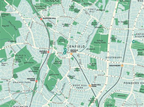 Enfield London Borough Retro Map Giclee Print Mike Hall Maps