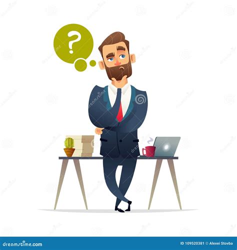 Successful Beard Businessman Character Thinking Thinking Man Surrounded By Question Mark