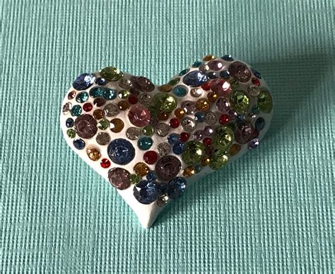 Rhinestone Heart Pin Multi Colored Heart Brooch White Heart Pin