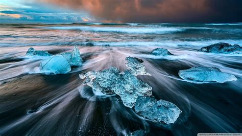 Wallpaper Sea Water Beach Iceberg Ice Coast Iceland Ocean