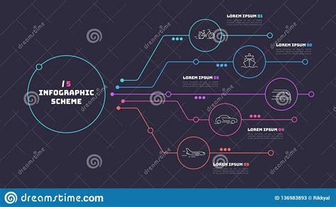 Thin Line Infographic Scheme With 5 Options Vector Template For Stock