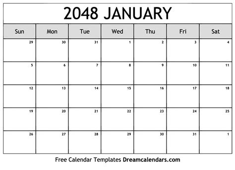 January 2048 Calendar Free Blank Printable With Holidays