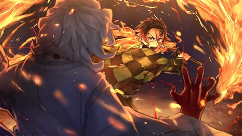 Demon Slayer Tanjiro Kamado Fighting Around Fire HD Anime Wallpapers