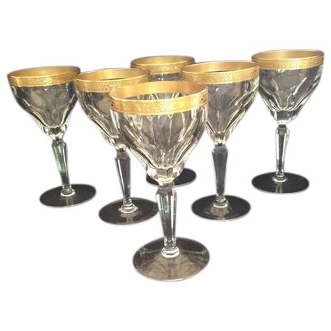 6 Czech Moser Engraved Gold Rimmed Wine Glasses Ruby Lane