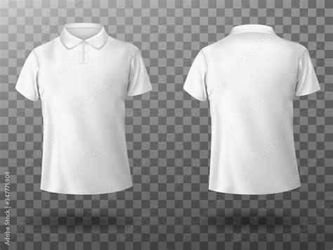 Men White Polo Shirt Front And Back View Vector Realistic Mockup Of