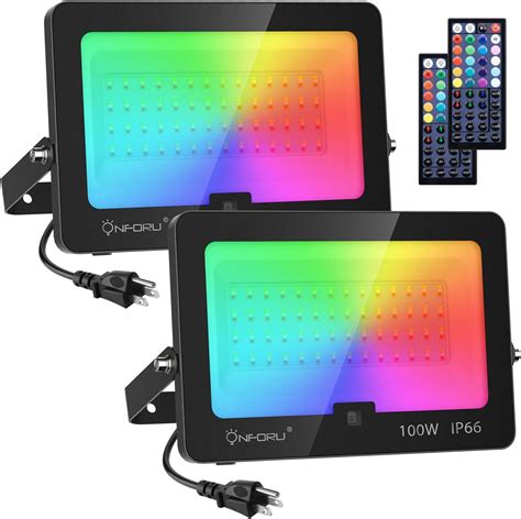 Onforu 2 Pack 100w Rgb Led Flood Lights With Remote Control Ip66