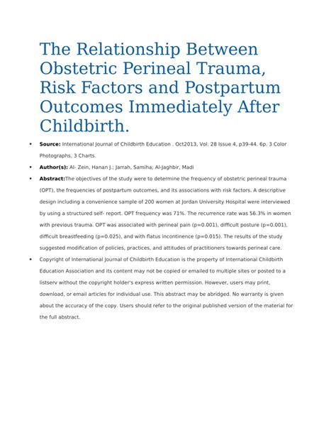 Pdf The Relationship Between Obstetric Perineal Trauma Risk Factors