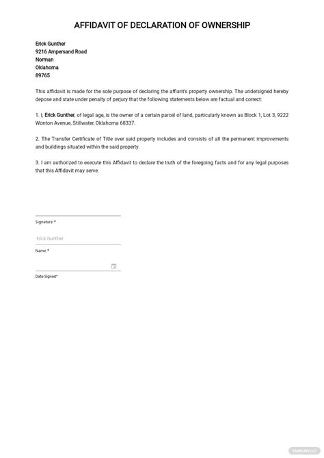Statement Of Ownership Sample Letter