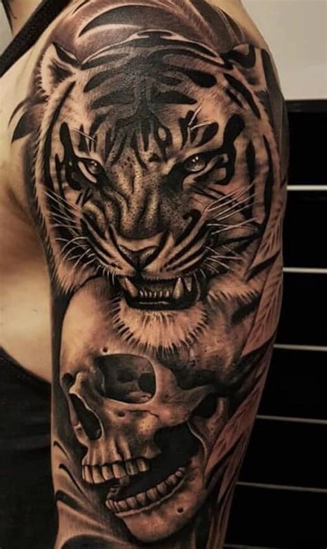 12 Best Tiger And Skull Tattoo Designs PetPress Scary Tattoos Body