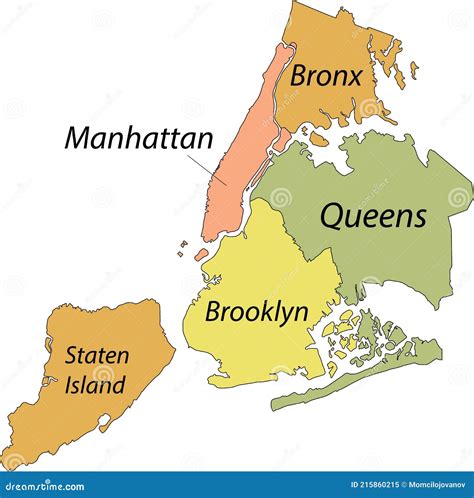 Pastel Map Of Boroughs Of The New York City Usa Stock Vector