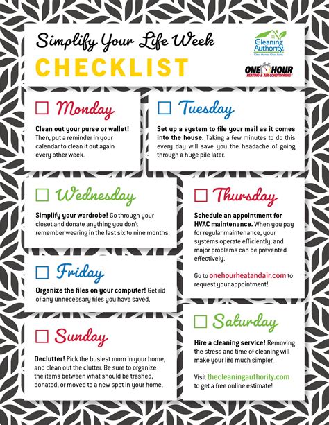 Free Printable Simplify Your Life Week Checklist