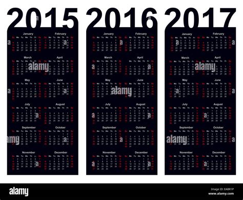 Simple Calendar 2015 2016 2017 Stock Photo Alamy