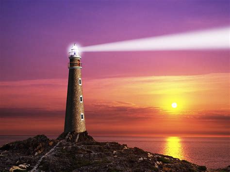 Download Horizon Sea Ocean Sunset Light Man Made Lighthouse Wallpaper