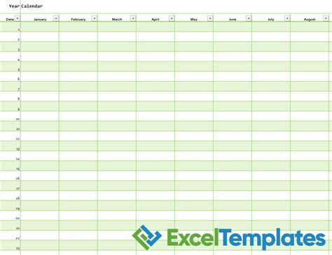 Vertical Calendar Excel Template