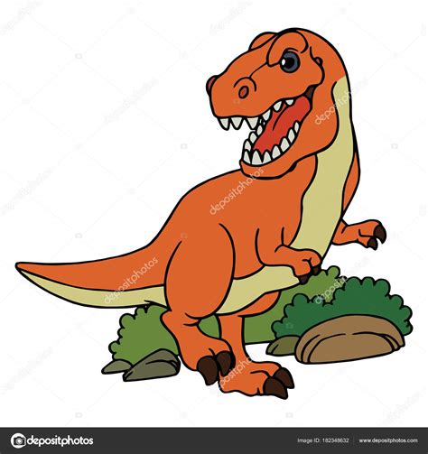 Cute Cartoon Dinosaur Tyrannosaurus White Background Childrens Prints