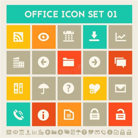 Office 1 Icon Set Multicolored Square Flat Buttons Stock Vector