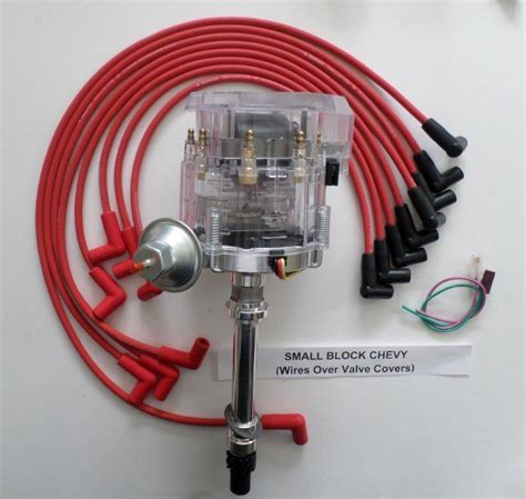 Small Block Chevy Clear Hei Distributor Red Spark Plug Wires Over Valve