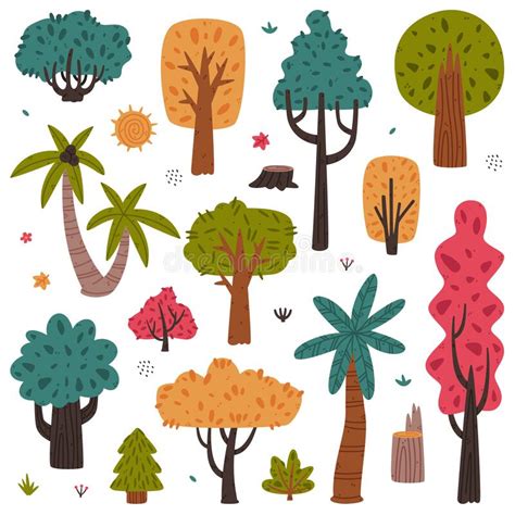 Trees And Bushes As Outdoor Landscape Element And Foliage Vector Set