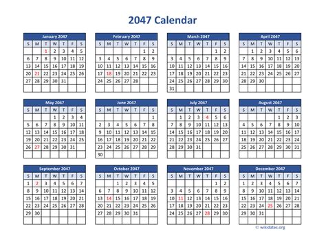 2047 Calendar In Pdf