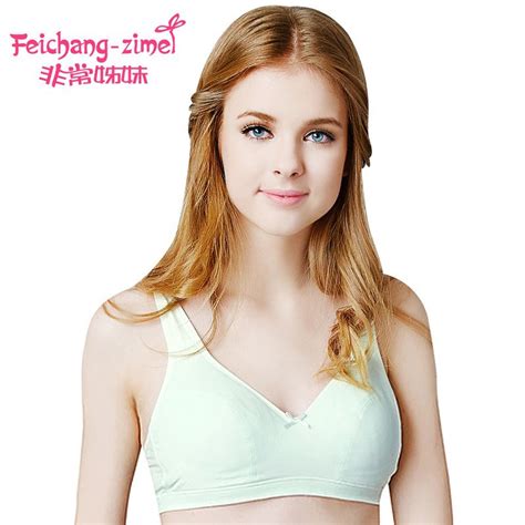 Free Shipping Feichangzimei Teenage Underwear Green Cotton Solid Training Bras For Year