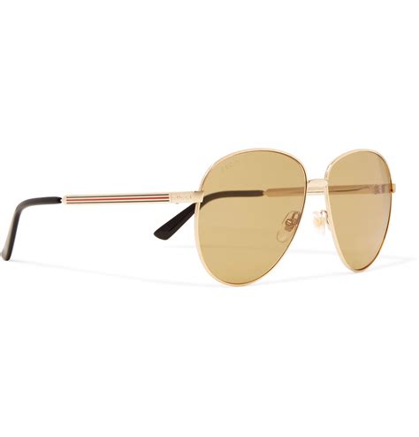 gucci aviator style enamelled gold tone sunglasses in metallic for men lyst