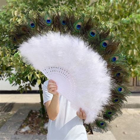Big Size Peacock Feather Hand Fans Wedding Bride Holding Bouquet