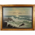 Vintage German Seascape Oil Painting Surf Pounding Rocks signed : Colin ...