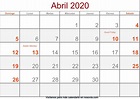 Calendario abril 2020 Con Festivos Imprimir | Nosovia.com