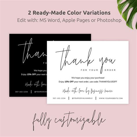 Printable Business Thank You Card Template Corjl Thank You Etsy