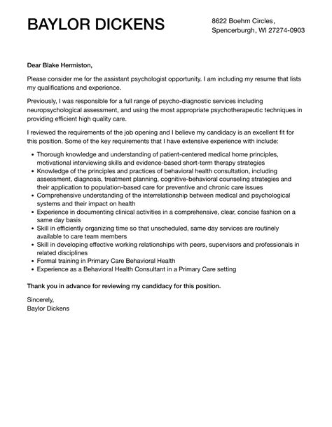 Assistant Psychologist Cover Letter Velvet Jobs