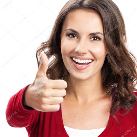 Woman Showing Thumbs Up Gesture Over White Stock Photo By ©gstudio