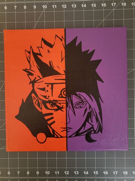 Naruto And Sasuke Half Face Acrylic Anime Painting Naruto Etsy