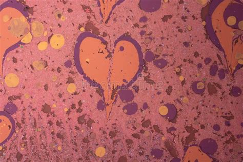 Seamless Texture Of Heart Shaped Figures With Ebru Technique In Purple
